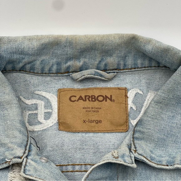 Carbon Savage Denim Jean Jacket Adult XL X-Large Embroidered Dragon Roses - Picture 5 of 14